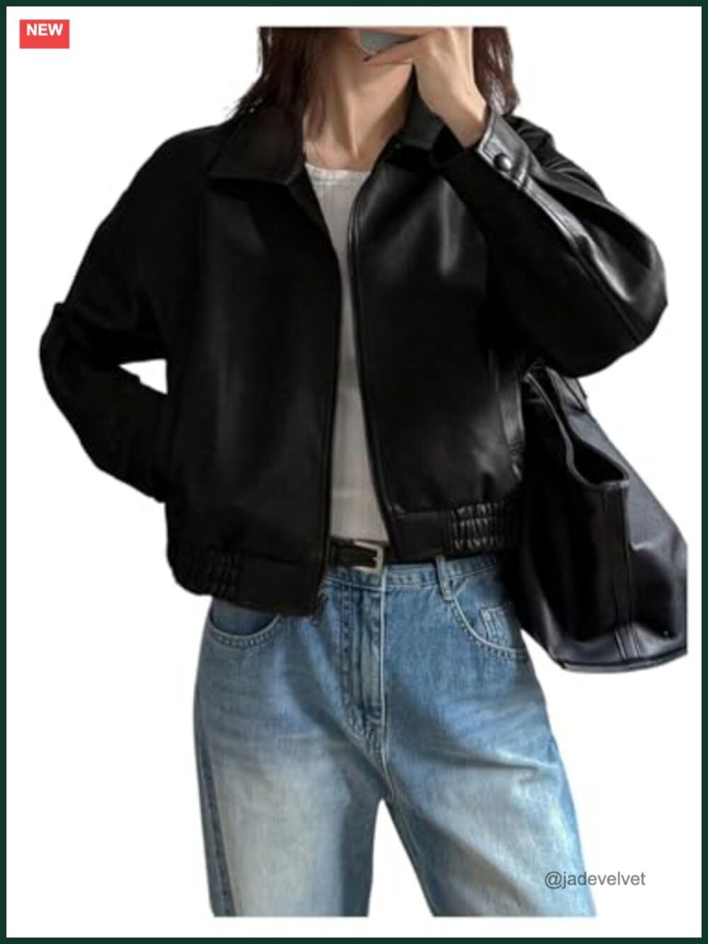 Faux Leather Zip Up Cropped Bomber Jacket Oversized Casual Coat